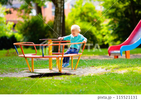 Kids explore nature. Children play in sunny park. Kids explore nature. Children play in sunny park. 115521131