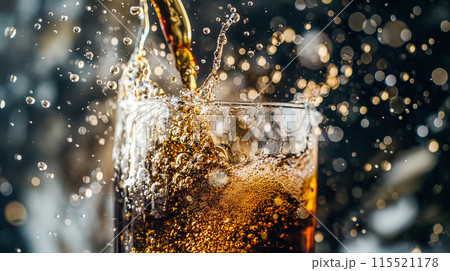 炭酸飲料の気泡と美しい液体のクローズアップ 115521178