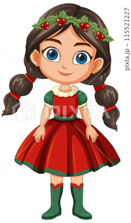 Festive Girl in Christmas Dress Festive Girl in Christmas Dress 115521227