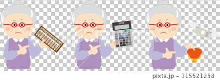 Set of senior women calculating money Set of senior women calculating money 115521258