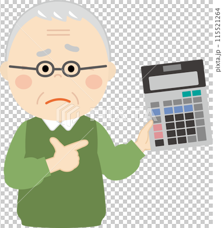 電卓を指差すシニアの男性 電卓を指差すシニアの男性 115521264