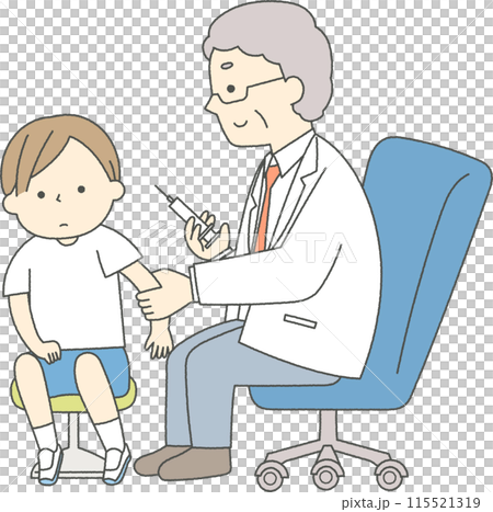 予防接種をする医師と男の子 予防接種をする医師と男の子 115521319