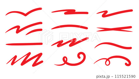 Red squiggle brush scribble underline. Marker pen emphasis highlight red swoosh stroke. Vector swoosh brush underline set for accent, marker emphasis squiggle element. Vector Red squiggle brush scribble underline. Marker pen emphasis highlight red swoosh stroke. Vector swoosh brush underline set for accent, marker emphasis squiggle element. Vector 115521590
