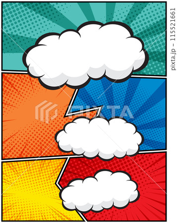 Colorful Comic Speech Bubbles on Pop Art Background Colorful Comic Speech Bubbles on Pop Art Background 115521661