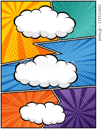 Colorful Comic Speech Bubbles on Pop Art Background 115521662