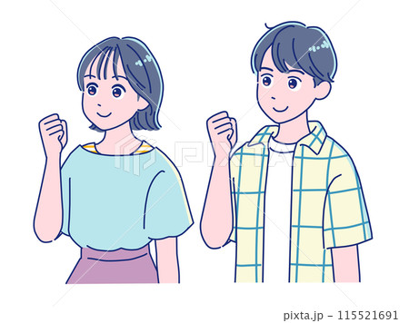 笑顔でガッツポーズする男の子と女の子 笑顔でガッツポーズする男の子と女の子 115521691