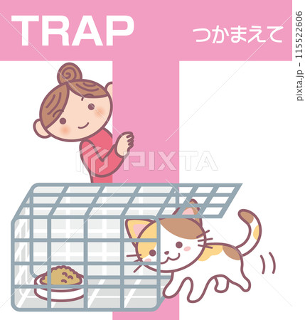 TNR_猫捕獲機改訂版_T_TRAP_つかまえて_ミケ猫が捕獲機に入る様子 TNR_猫捕獲機改訂版_T_TRAP_つかまえて_ミケ猫が捕獲機に入る様子 115522606