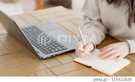 パソコンで調べ物をする女性	 115522820