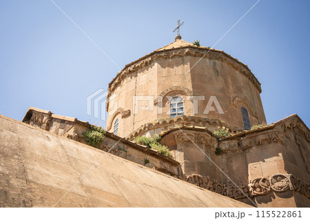 Detail shot on ancient catholic church tower build by Armenians, Turkey 115522861