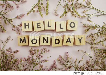 Hello Monday alphabet letter on pink background 115522915