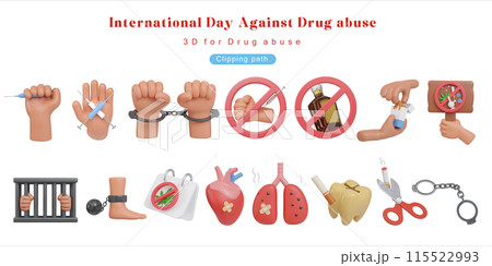 International Day Against Drug Abuse Set 2, Concept of Drug Prevention 3d icon narcotics illustration International Day Against Drug Abuse Set 2, Concept of Drug Prevention 3d icon narcotics illustration 115522993
