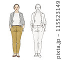 カジュアルな服装の女性の全身イラスト 115523149