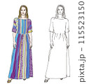 アジアンドレスを着た女性の全身イラスト 115523150