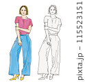 オシャレな女性の全身イラスト 115523151