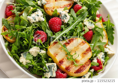 grilled pear salad with cheese, arugula, berries grilled pear salad with cheese, arugula, berries 115523215
