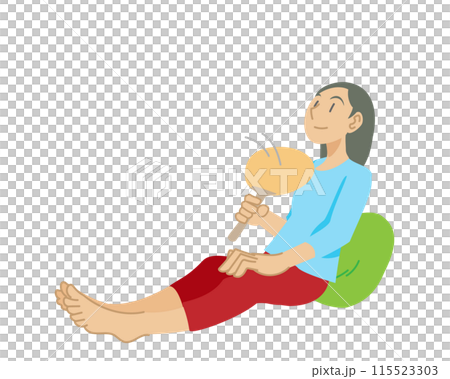 一個女人用扇子抬頭的插圖 一個女人用扇子抬頭的插圖 115523303