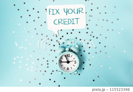 A clock with the words Fix Your Credit written above it 115523398