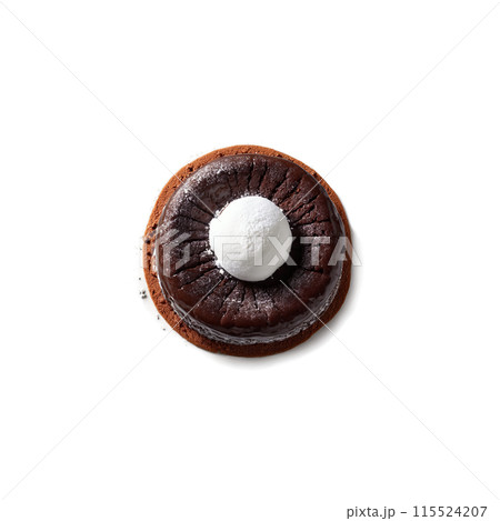 Chocolate lava cake with molten center powdered sugar levitating steaming Food and culinary concept 115524207