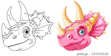 Colorful and Outline Dinosaur Heads 115524228