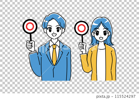 Illustration of a business person holding a circle 115524297