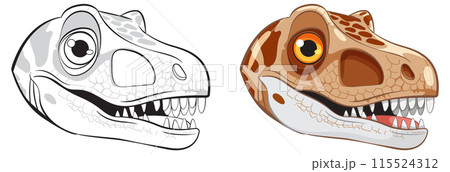 Colorful and Monochrome Dinosaur Heads 115524312