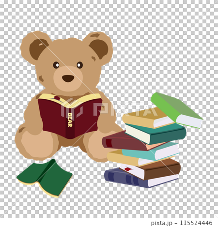 Illustration of a teddy bear reading a book 115524446