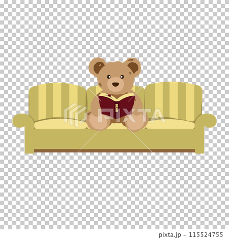 ソファーに座って本を読んでいるクマのぬいぐるみのイラスト 115524755