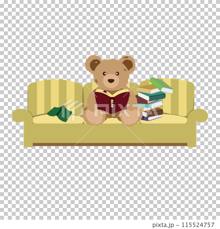 ソファーに座って読書するクマのぬいぐるみのイラスト ソファーに座って読書するクマのぬいぐるみのイラスト 115524757