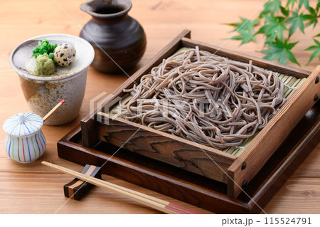 ざる蕎麦 ( 薬味 刻み葱、鶉の卵、わさび ) ざる蕎麦 ( 薬味 刻み葱、鶉の卵、わさび ) 115524791