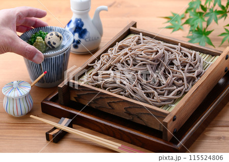 ざる蕎麦 （　薬味 刻み葱、鶉の卵、わさび　） 115524806