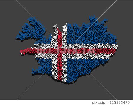 Silhouette map Iceland, flag made color dots 115525479