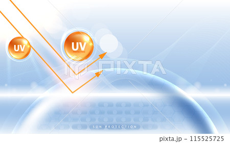 Protected shield from the sun's rays. degrees of protection against UV rays. UV protection your skin ultraviolet sunblock lotion. UV reflection skin after. cosmetic products design. vector design. 115525725