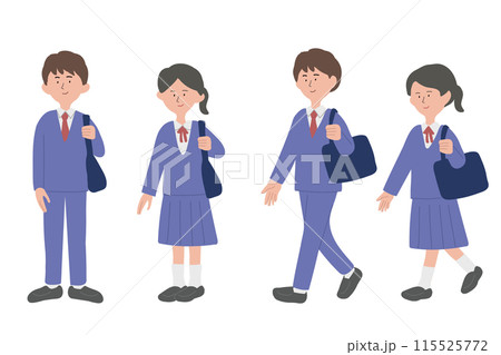 通学中の学生のイラストセット 通学中の学生のイラストセット 115525772