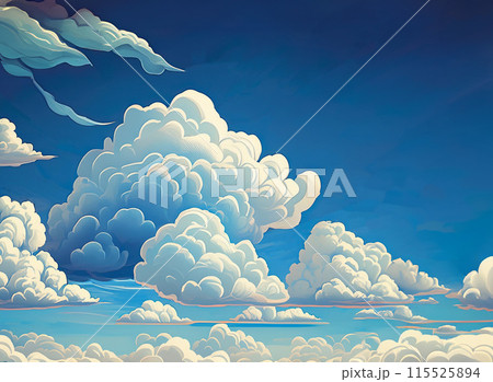 夏の空に浮かぶ入道雲・積乱雲（イラスト）のイラスト素材 [115525894