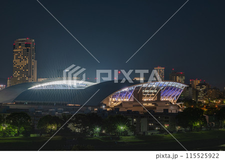 試合中のサッカースタジアム、エディオンピースウイング広島 試合中のサッカースタジアム、エディオンピースウイング広島 115525922