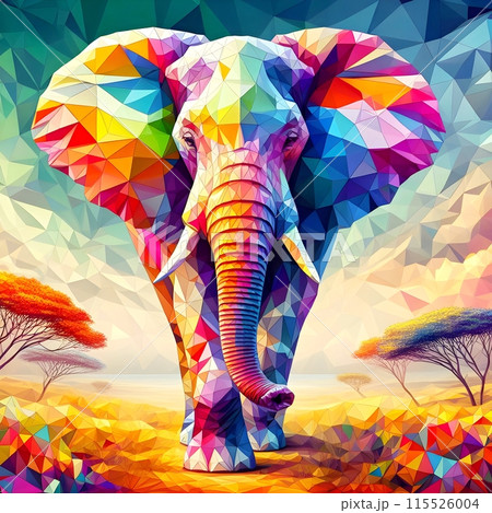 Colorful Geometric Low Poly Walking Elephant Colorful Geometric Low Poly Walking Elephant 115526004