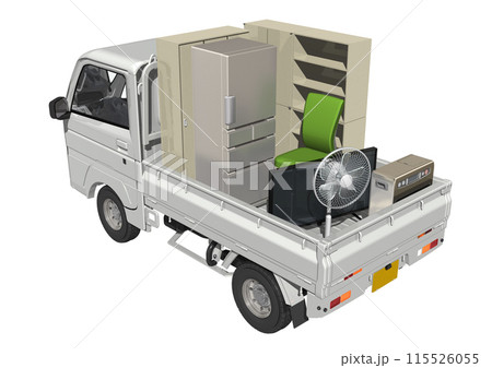 引っ越し　廃品回収などをイメージした　白色系の軽トラ(3DCG) 115526055