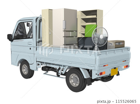 引っ越し　廃品回収などをイメージした　ブルーグレー系色の軽トラ(3DCG) 115526065