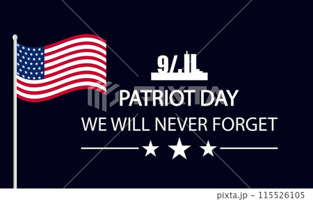 Never Forget Commemorating Patriot Day with 911 Text and Flag 115526105