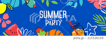 Summer party poster cover with plants and element decoration background. 115526159