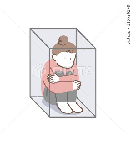 箱の中に閉じ込められて孤独になる女性のイラスト素材 115526249