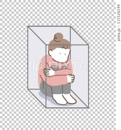 被困在盒子裡的孤獨女人插畫素材 115526249
