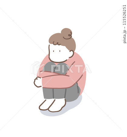 体育座りで考え事をしている女性のイラスト素材 体育座りで考え事をしている女性のイラスト素材 115526251