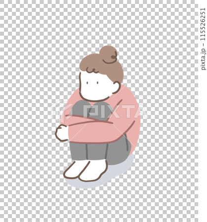 体育座りで考え事をしている女性のイラスト素材 体育座りで考え事をしている女性のイラスト素材 115526251