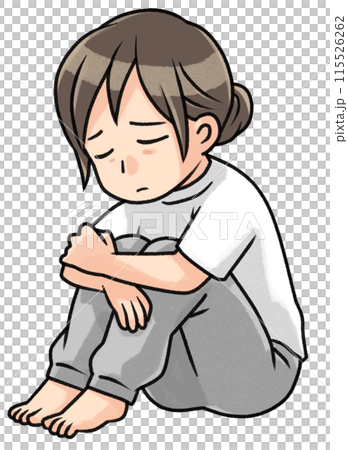 拿著她的膝蓋的沮喪的婦女 115526262