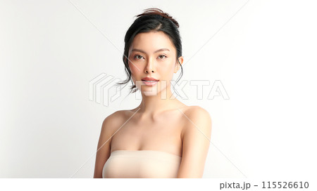 Beautiful young asian woman with clean fresh skin on white background, Face care, Facial treatment, Cosmetology, beauty and spa, Asian women portrait. 115526610