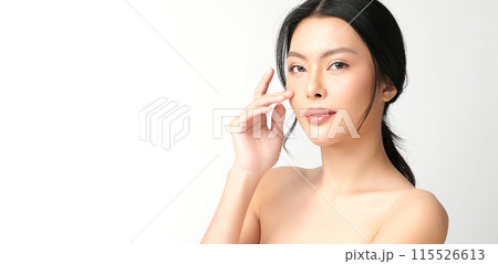 Beautiful young asian woman with clean fresh skin on white background, Face care, Facial treatment, Cosmetology, beauty and spa, Asian women portrait. 115526613