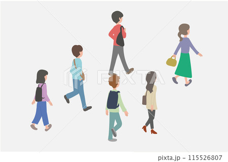 道を歩いている男女の後ろ姿のイラスト 115526807