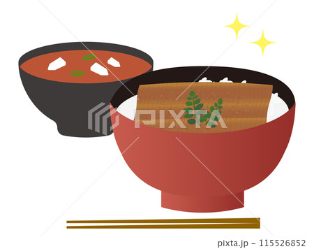 うな丼と味噌汁（赤だし）のイラストセット 115526852