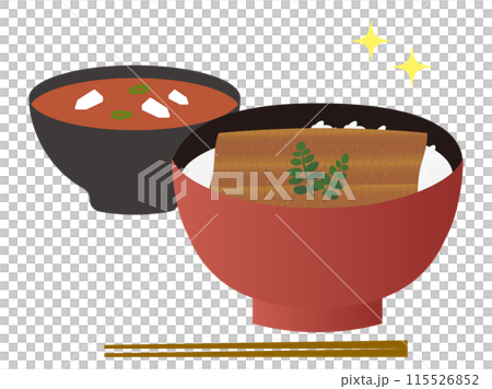 うな丼と味噌汁（赤だし）のイラストセット 115526852